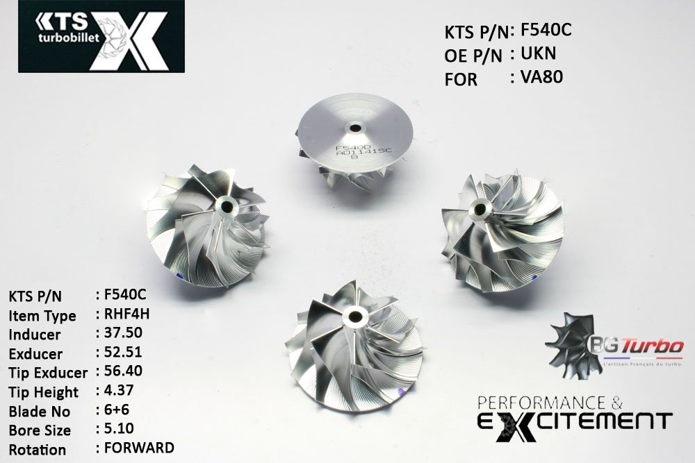 Turbo ROUE FORGÉE MFS PERFORMANCE - 6+6 PALES - INDUCER : 37,5 - EXDUCER : 52,51 - TYPE : RHF4HANGLE : 60° - ROTATION : Forward - SUPER BACK : 1,32 - BORE SIZE : 5,1
